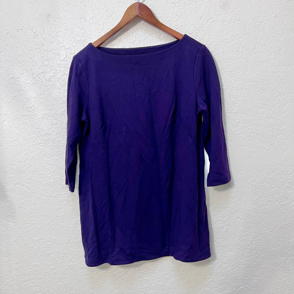 J. Jill Purple Ponte Knit Boat Neck 3/4 Sleeve Top Womens Medium - Picture 2 of 6